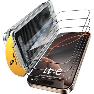 3-Pack for  16 Pro Max Screen Protector, 9H+ Tempered Glass [Easy Installation Frame + Auto Dust-Elimination] [Bubble-Free, Shatterproof,  Clear 99.99%] [1:1 Full Coverage]