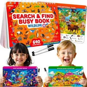 QUOKKA Wildlife Workbook for Toddlers 3-6 Dry Erase Learning Busy Book with Markers 32 Pages 640 Hidden Objects Travel Quiet Time Activity