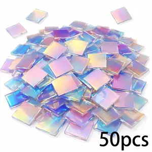 50 Pcs  Mini Rainbow Holographic Acrylic Squares 3/4" x 3/4" x 1/8" — Double-Sided Holo Plexiglass Tiles for Adult DIY Crafts, Mosaic Art, Light & Shadow Projects, Resin, Jewelry