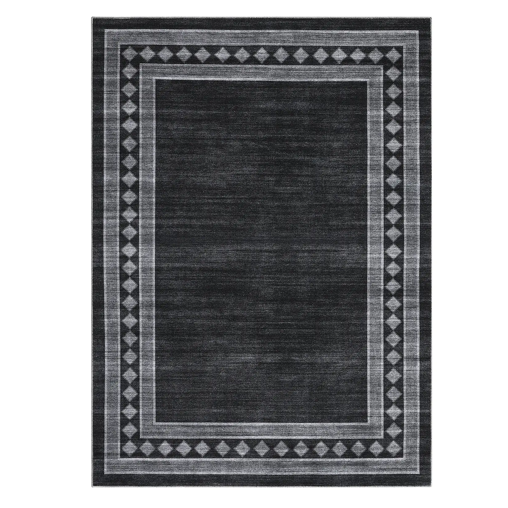 6 x 9 ft Polyester Fiber Area Rug, Black Rectangular Modern Geometric Bordered Low Pile Stain Resistant Durable Rug, Machine Washable for Living Room & Bedroom, High Traffic Use, Durable Area Rugs, Low Pile Rug