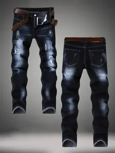 2026 Men's Straight Leg Jeans with Embroidery Design Comfortable Casual Pants Daily Wear Stylish Fashion Bottoms Suitable All Seasons Soft High Quality Basic