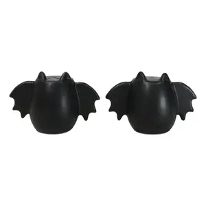 Black Bat Wings Silhouette Abstract Ghost Bats Ceramic Salt And Pepper Shakers