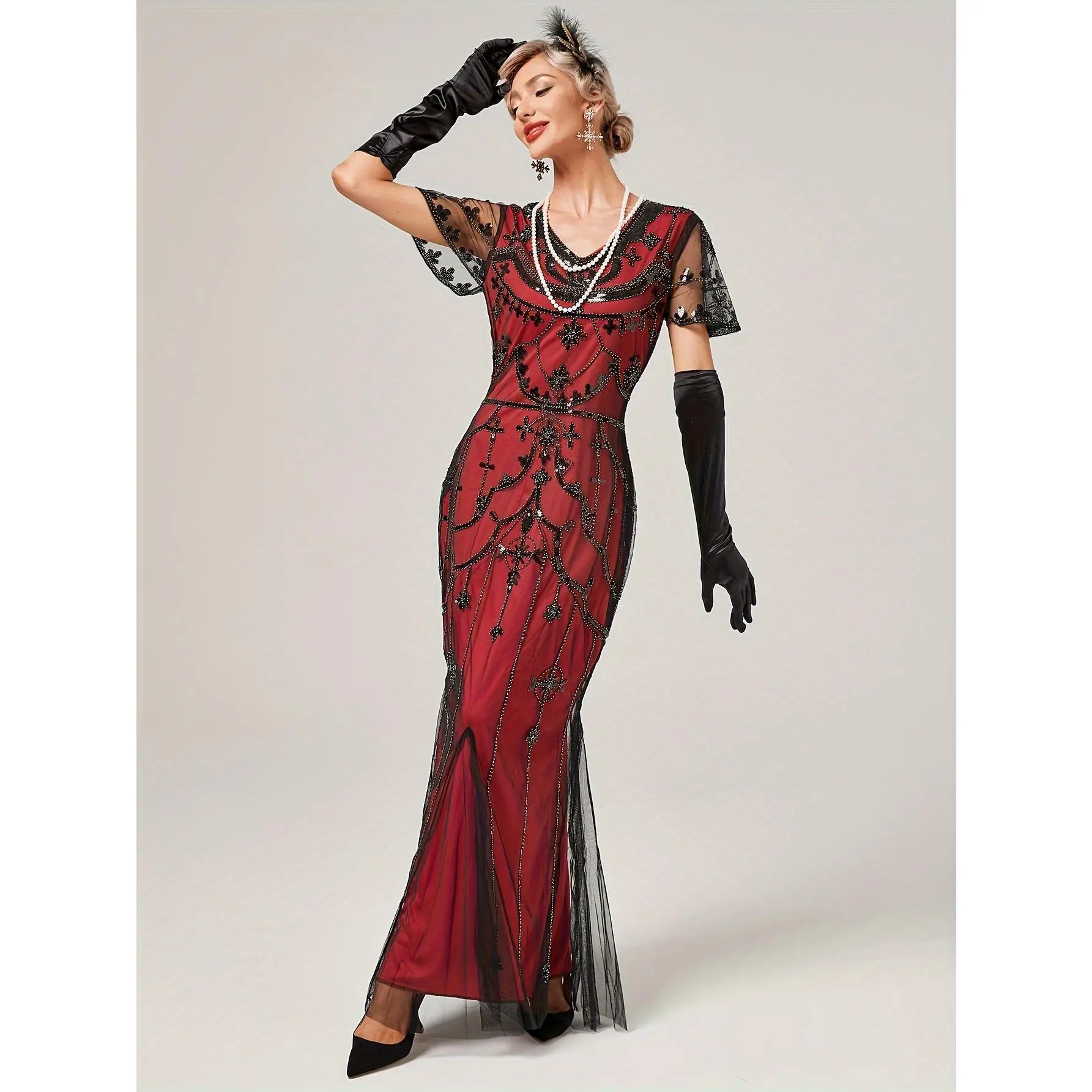 1920s Vintage Sequin Gatsby Dress - Elegant Tassel Party & Banquet Ball Gown  with Beaded Detail, V-Neck, Long Length - TikTok Shop