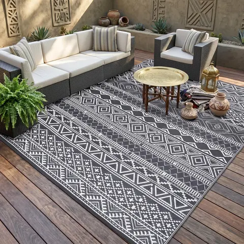 Garvee Outdoor Washable Double-sided Plastic Straw Rug, Garden Decoration Rug Waterproof UV Resistant Foldable and Portable for Pools Balconies Beaches Picnics Backyards and Parks