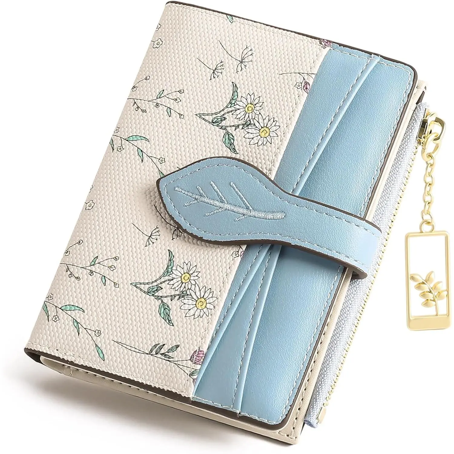 Small Wallets for Women RFID Blocking Bifold Floral Vegan Leather Wallet Card Holder with Zipper Pocket ID Window