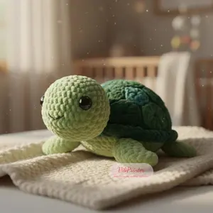 Handmade Crochet Turtle Plush 20cm, Green Amigurumi Sea Turtle Stuffed Animal, Cute Soft Knitted Turtle Doll