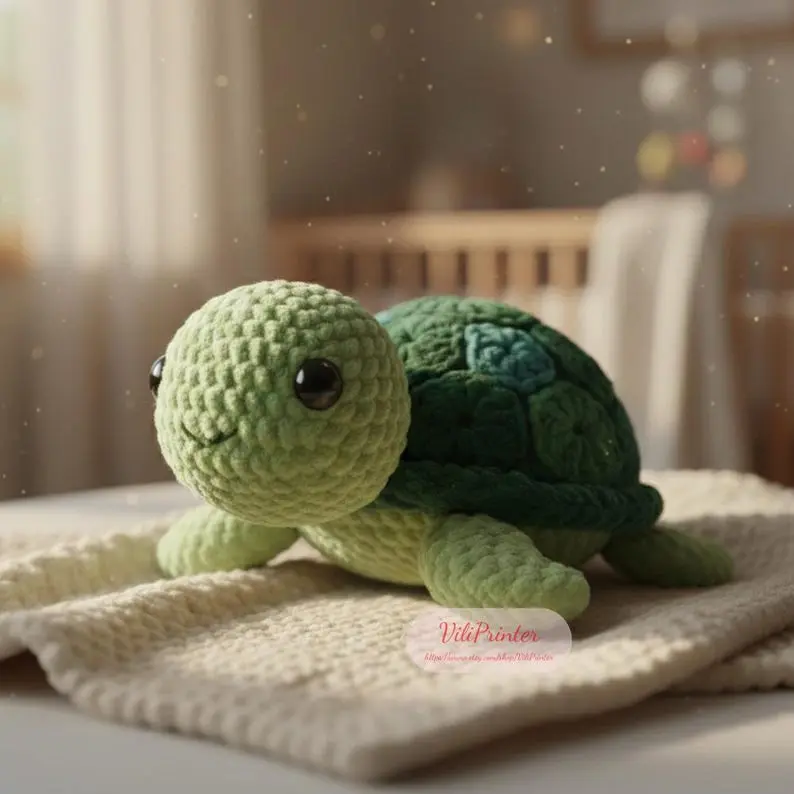 Handmade Crochet Turtle Plush 20cm, Green Amigurumi Sea Turtle Stuffed ...
