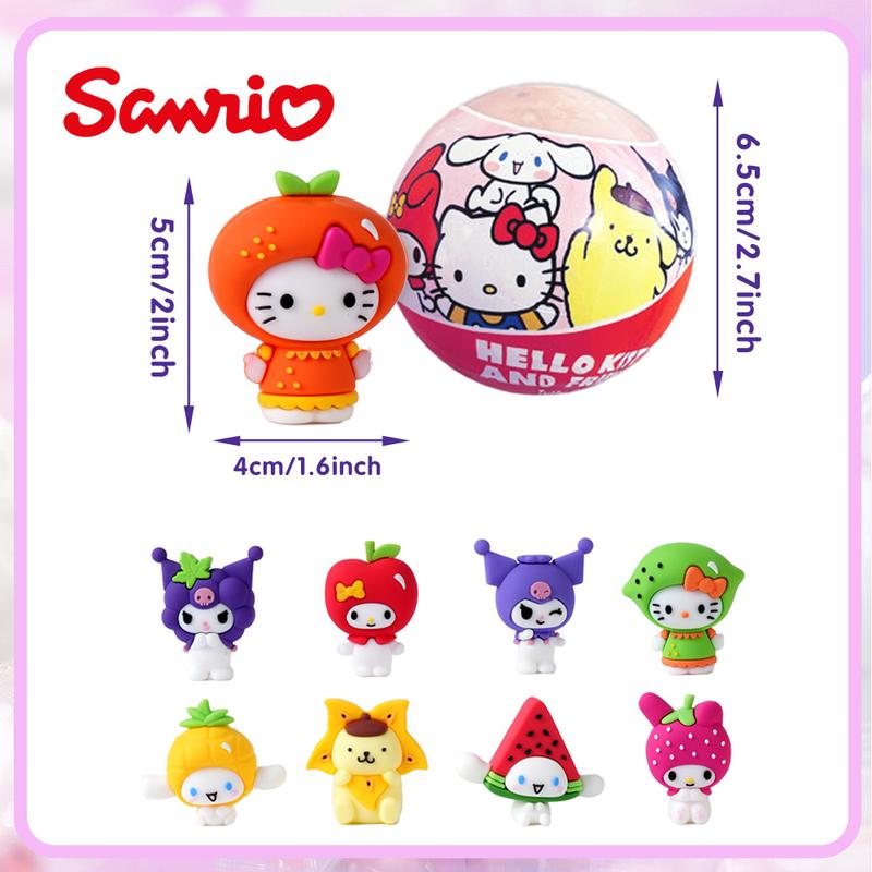 1PC Officially Sanrio Mystery Blind Box Blind Bags Cute Fruits Pattern Blind Ball A Surprise Series Random One Hello Kitty My Melody Kuromi Pompompurin Cinnamoroll 3D Anime Characters Collectible Merch Desktop Decor Christmas Gifts For Friends