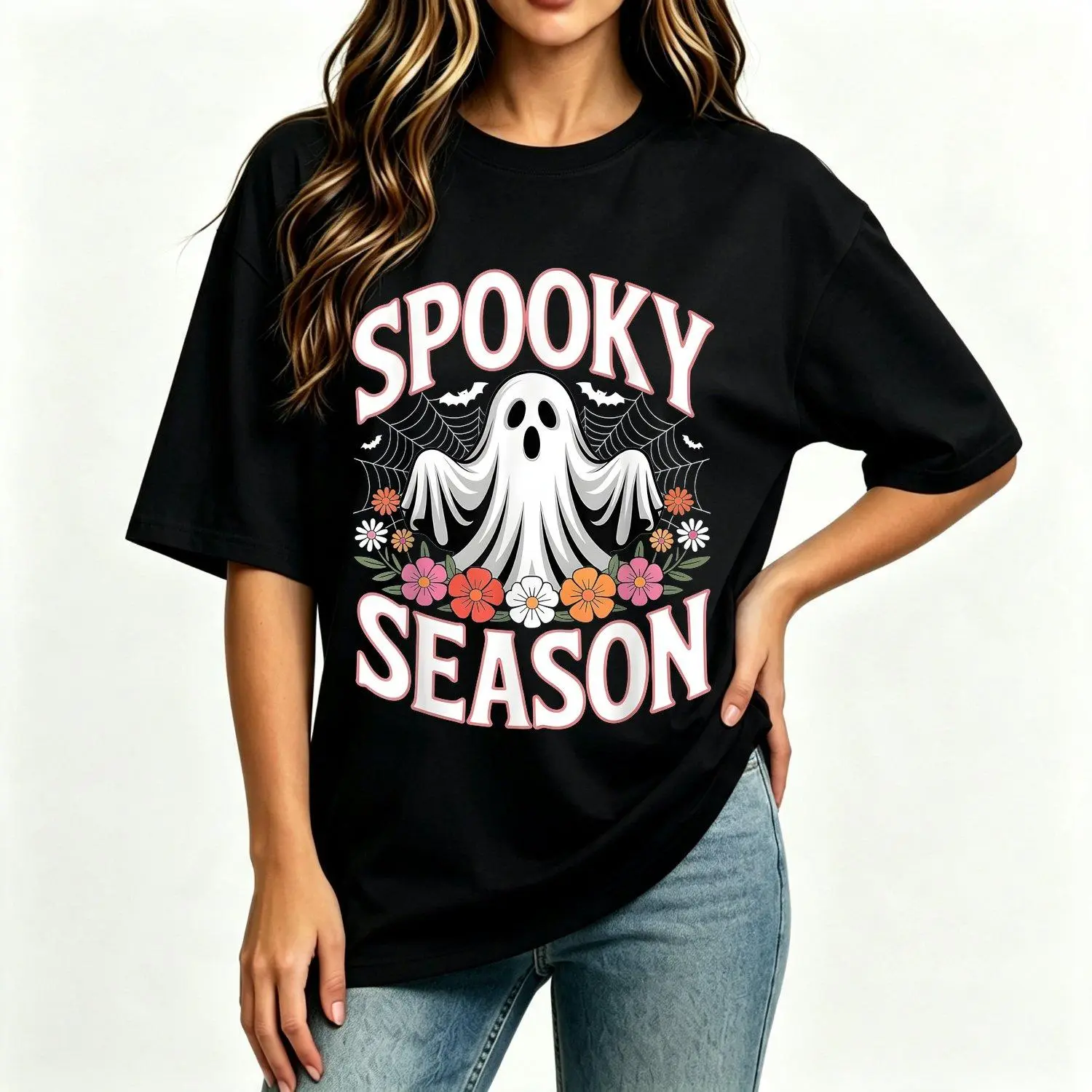 Women's Short Sleeves Sport T Shirt Spooky Season for Enthusiasts Halloween Vibes Retro Casual Crew Neck Printed Top