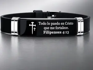 Faith Christian Silicone ID Wristband with Inspirational Bible Verse Cross - Stainless Steel Adjustable Bangle for Female, Fathers - Affordable Fashion Religious Gift (Note: Choking hazard small parts, yes for gifting needs)