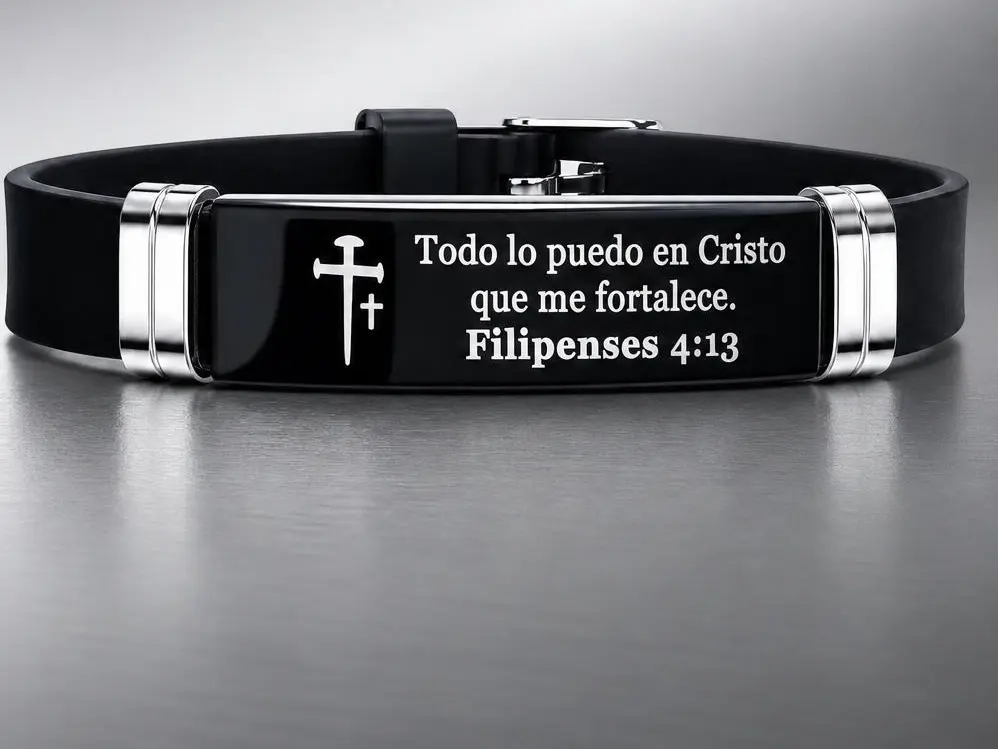 Faith Christian Body-Safe Silicone ID Wristband - Religion Themed, Adjustable Stainless Steel Bangle with Inspirational Bible Verses, Cross Emblem, Emotional Symbol - Affordable Fashion Gift for Females (Choking hazard: small parts)