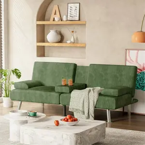 Modern Faux Leather Futon Sofa Bed For Living Room Convertible Folding Adjustable Recliner With 2 Cup Holders