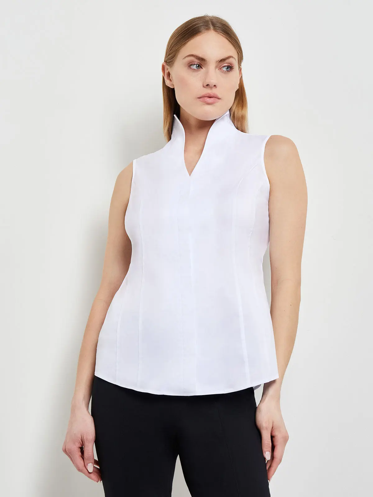 Sleeveless Stretch Cotton Blouse, White - True Fit