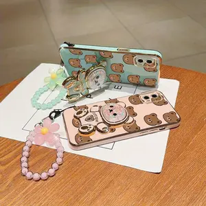 MotoG73 5G Impact Resistant PC Fashion Strap Lanyard Phone Holder Case For Compatible With Motorola Moto G73 5G Cute Bear Style Stand Cover