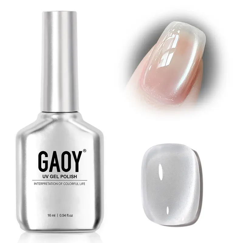 GAOY Glassy Cat Eye Gel Nail Polish, 16ml Glitter Holographic UV Gel Polish, Reflective Translucent, 2341 Silvery Moonlight