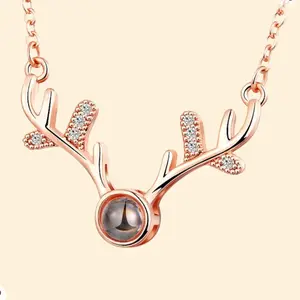 Rhinestone Antlers Projection Necklace- Love Languages Projection fake chains