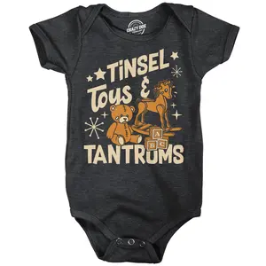 Tinsel Toys And Tantrums Baby Bodysuit Funny Sarcastic Christmas Graphic Novelty Jumper For Infants Funny Baby Onesies Christmas Clothes for Baby Novelty Onesie Black -