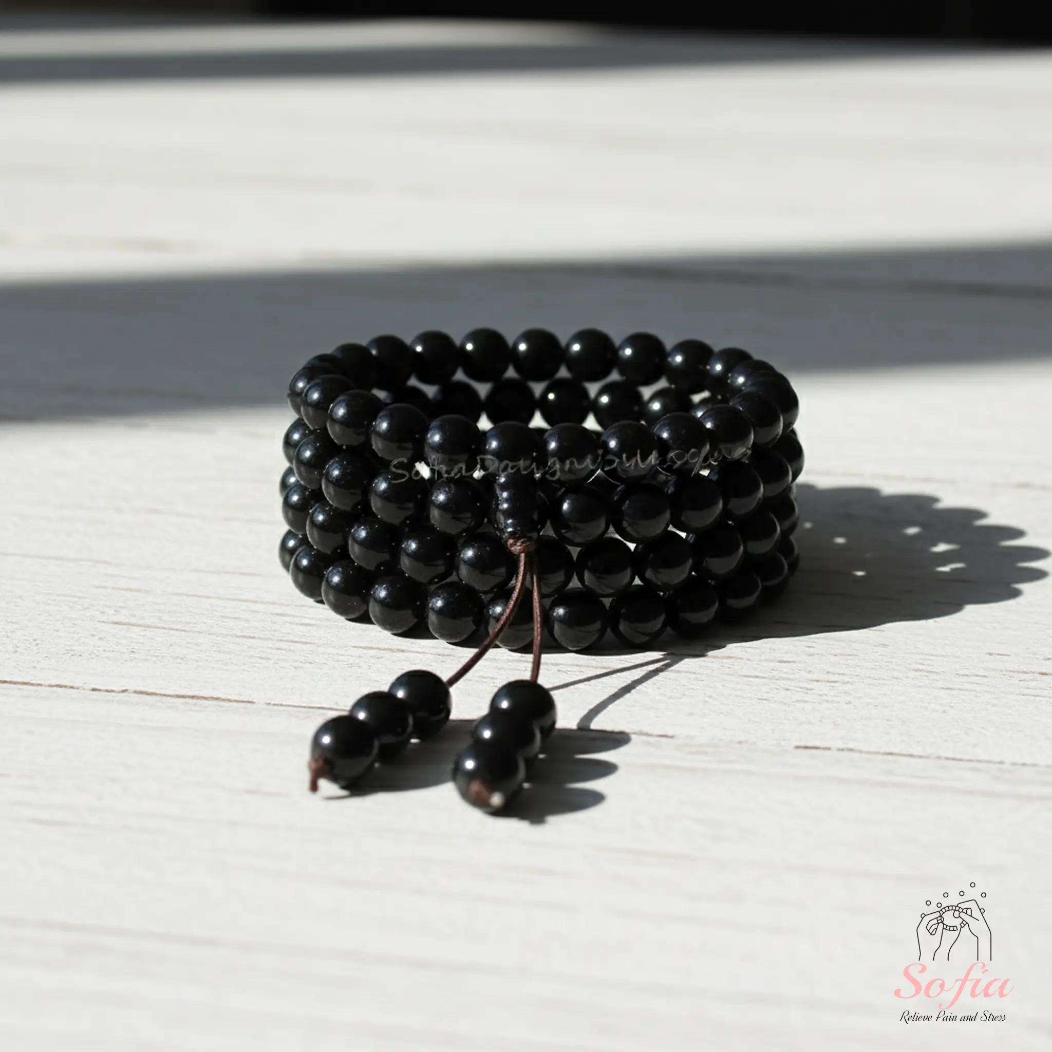 Sofia 108 Mala Beads Natural Obsidian Stone Wrap Bracelet, Handmade Boho Natural Gem Jewelry, Healing Properties Accessory for Daily Wear Gift