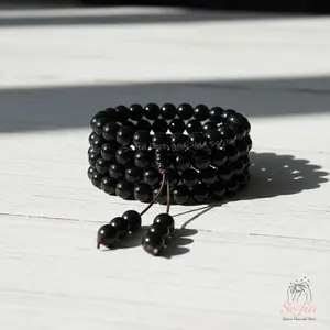 Sofia 108 Mala Beads Natural Obsidian Stone Bracelet Gemstone Crystal Wrap for Daily Wear Healing Properties Boho Style Handmade Gift