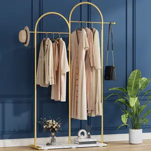 Raybee 76.7" H Gold Clothing Rack for Small Space, Metal Clothes Rack for Entryway, Modern Coat Rack with Shelf,  Boutiques Store, Living Room, Bedroom