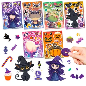 Halloween Puzzle Stickers Set, Witch Pumpkin Ghost Lantern Cartoon DIY Decorations, Perfect for Luggage Bottles Notebooks Gifts, Funny Stickers