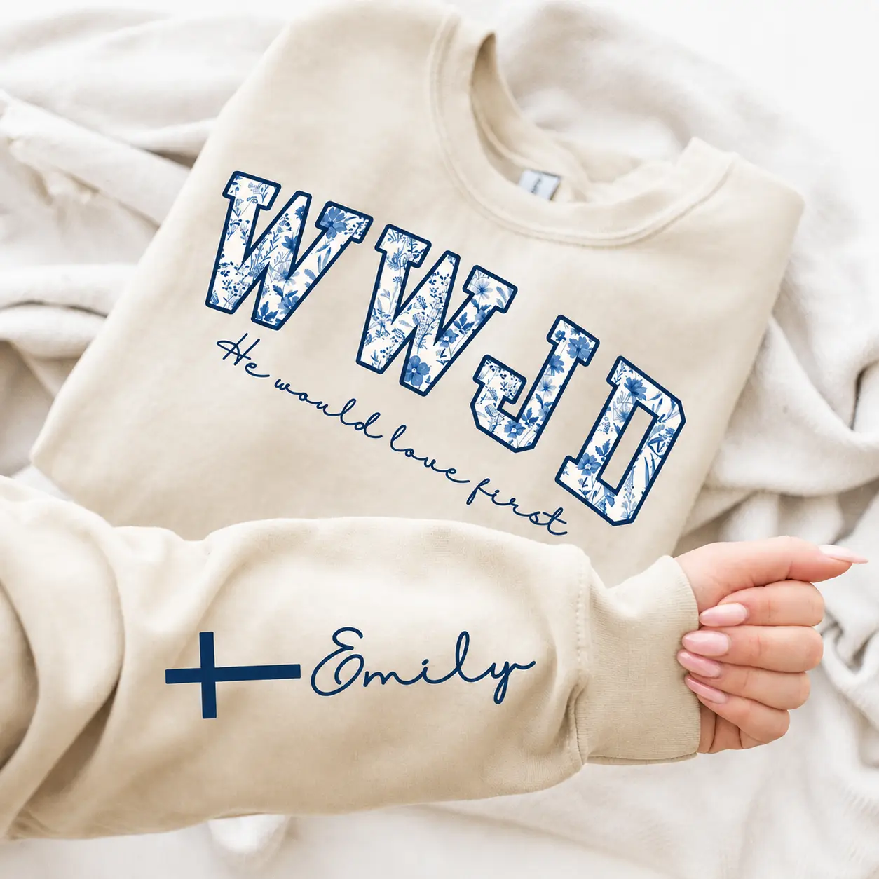 Custom Name Sweatshirt, Personalized Christian Crewneck, Custom Initial Name Pullover, Floral Monogram Sweatshirt, Faith Inspired Gift for Women, Message Shop to Customize
