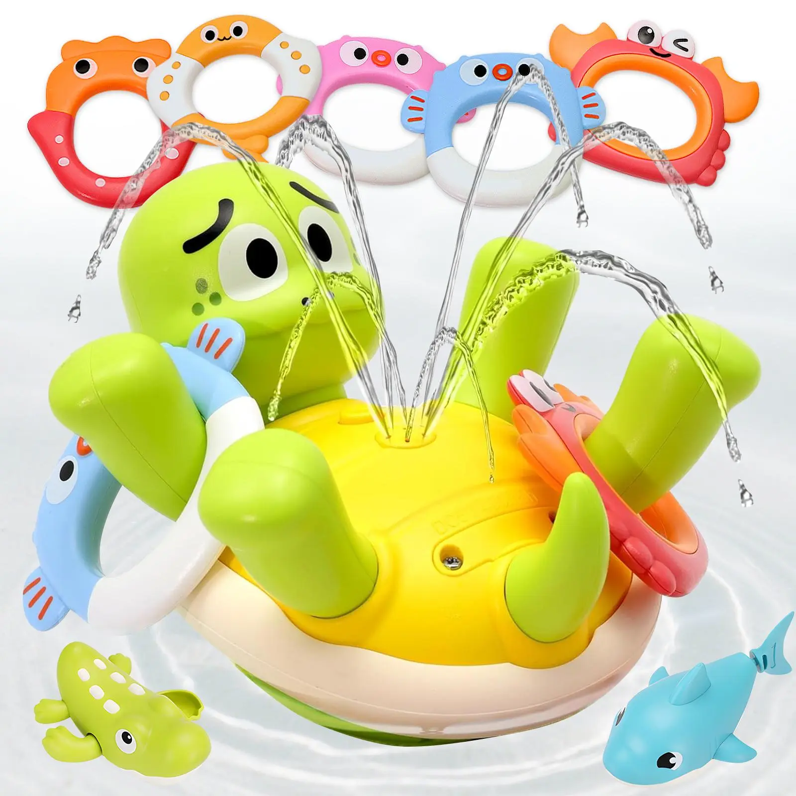 Turtle Design Bath Spray Toys, Kids Spray Toys, Fun Water Toys,animal model, Rechargeable Turtle Bath Toy Sprinkler with 5 Rings, Bathtub Fountain Spray Toys, Pool Table Bath Toys Gift
