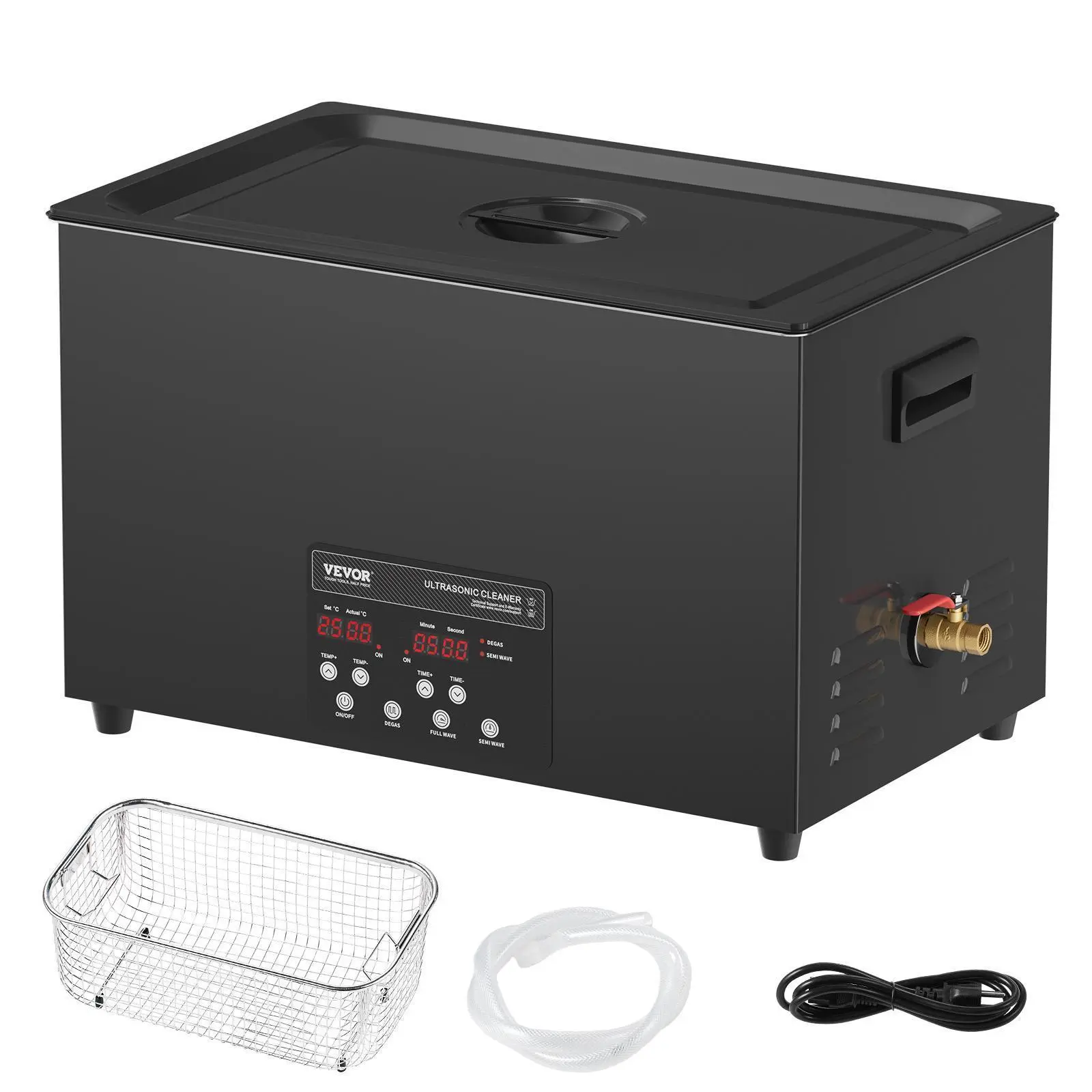 【SummerFinds】VEVOR Stainless Steel Digital Ultrasonic Cleaning Machine with Upgraded Degassing Mode, Gentle Mode, Timer, Heater, Basket, Drain & Handle, 30L 600W 40kHz Industrial Cleaner for Retainers, Jewelry, Tools, 360° Cleaning