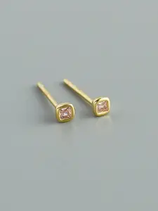 1 Pair of Japanese-Korean Minimalist Y2K Mini Stud Earrings, Square Single Zircon Inlaid Bezel Setting Design, Multiple Color Options for Women's Fashion Daily & Party, Sparkling Zirconia, with Gift Box Included