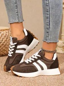 Women's Retro Sports Shoes, Low Top Lace-Up Round Toe, Soft Synthetic Upper, PU Leather Sneakers, Shock Absorbing Rubber Sole, Casual Daily Wear, Campus Style