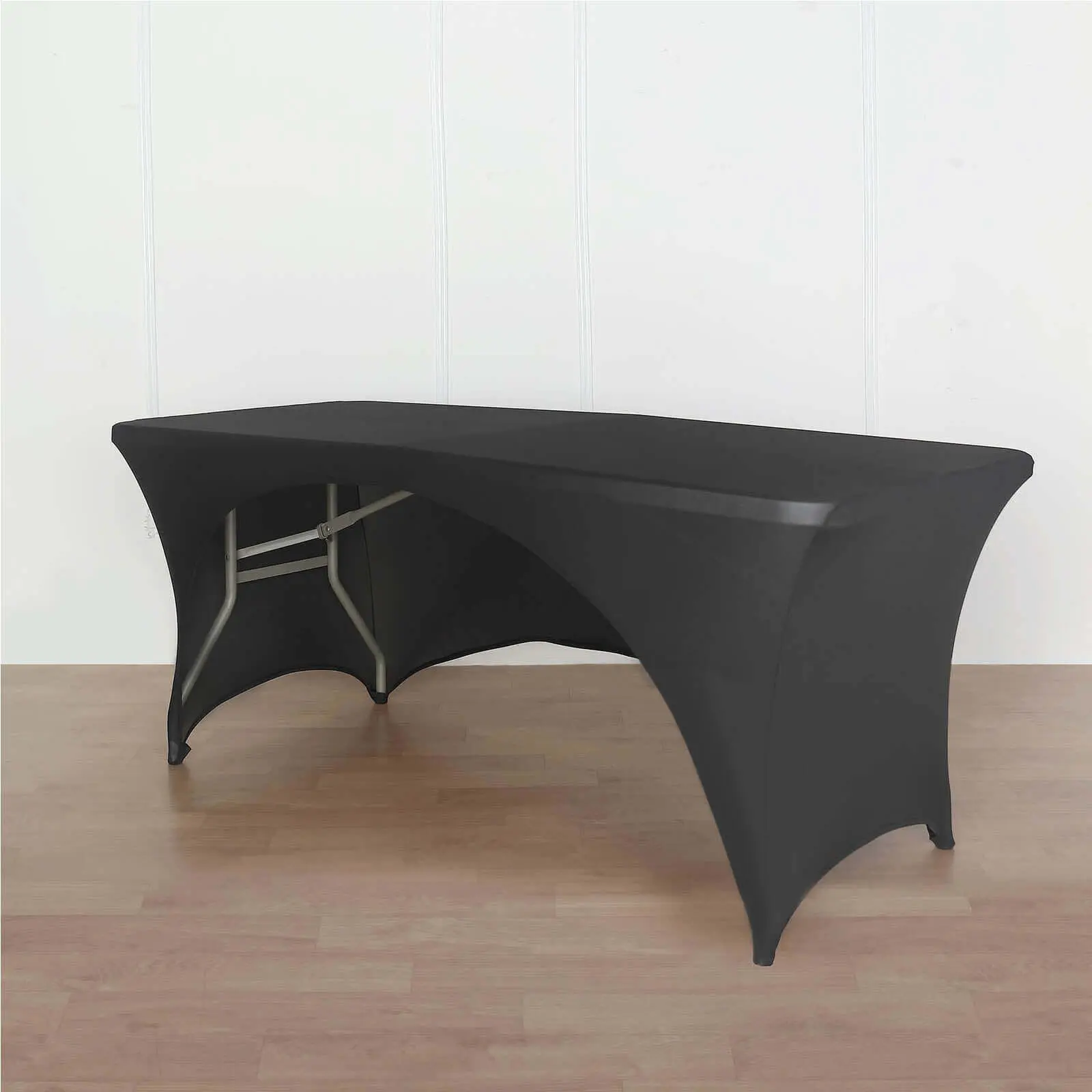 Black Stretch Spandex Fitted Rectangular Table Cover, 72"x30" Curved Open Back Design - Storage-Friendly for Business Outdoor Furniture Tables
