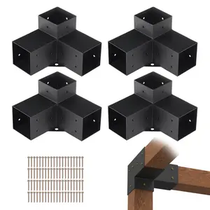 fathersdaygift  VEVOR Pergola Bracket Kit 4''x4''(Inner Size 3.6x3.6), 4pcs 3-Way Heavy Duty Corner Bracket Woodworks DIY Post Base Kit, Easy Installation Wooden Beams for Gazebos, Patio Pergolas, Log Cabin Outdoor