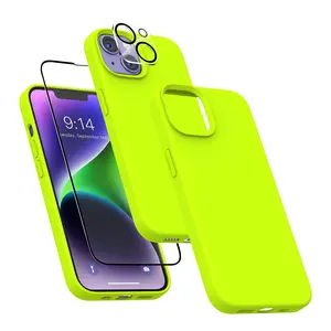 MXX Silicone Case for iPhone 14 Plus,Screen Protector,Camera Lens Protector Cover Soft Anti-Scratch Microfiber Lining,Liquid Gel Finish Coating Fullbody Protection 6.7 inch (Fluorescent Yellow)