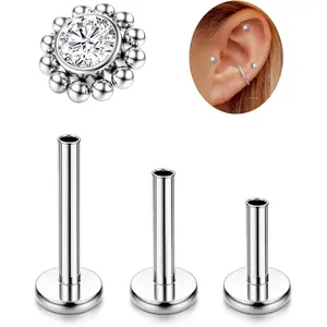 16G G23 Titanium Tragus Conch Helix   6mm 8mm 10mm - Internally Threaded Flat  Stud Cartilage Earrings  Forward Earlobe Labret Tragus