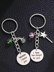 2pc Wicked Witch Inspired Stainless Steel Keychain Set Witch Hat Magic Wand Pendant Friendship matching Keychain Jewelry Gift Stylish Keychain