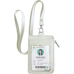 2-in-1 ID Badge Holder & Lanyard Wallet, Multiple Card Slots Leather ID Card Holder with  Lanyard for Cruise Ship Cards,Credit Cards, Office School ID, Work Name Cards, Driver's License