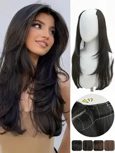 22-Inch Long Layered Clip-In Hair Extensions, Natural Seamless Invisible Hair Growth, Heat-Resistant Synthetic Wig for Women, Realistic Hairpieces
