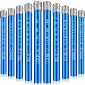 Dry Diamond Drill Bits Set 10 PCs 1/4" 6mm Small Diamond Hole Saw Kit for Granite Marble Porcelain Tile Ceramic Stone Glass Hard Materials (not for Wood) Round Shank