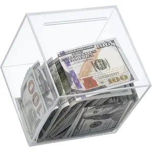 Acrylic Clear Piggy Bank, Shatterproof Transparent Money Box for Coins & Cash, Visual Savings Jar for Kids & Adults, Unopenable (Clear, Small)