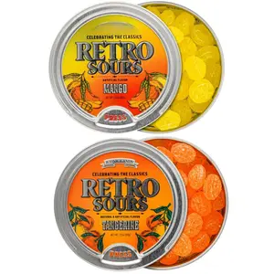 Retro Sours Hard Candy Duo Pack – Intense Tangerine & Bold Mango Flavors, Extra Tangy Treats in Collectible Tins by Iconic Candy