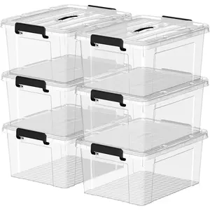 Plastic Storage Bin Box Organizing Container with Lid and Secure Latching Buckles, Clear, 40Qt x 6, Pack of 6