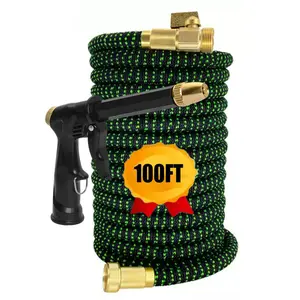 High-Pressure Garden Hose Set - Garden Water Hose - 3x Expandable Retractable Design - Durable Rubber Material - American Standard Connector - Suitable for Outdoor Home Cleaning and Car Washing - Multifunctional Garden Tool Kit