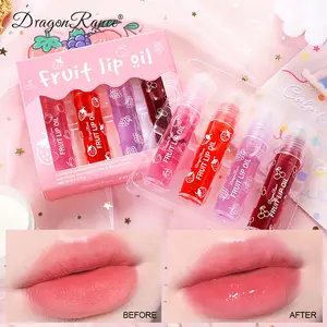 4-piece roller lip oil gift set, colorless and transparent texture. Smooth roller ball application, long-lasting hydration and moisturizing. Relieves dry chapped lips, perfect for bare lip base and daily lip care.