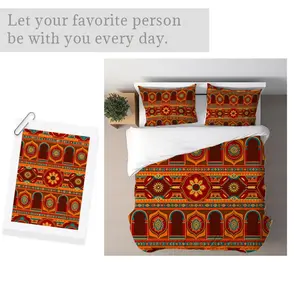 Bohemian - Style Duvet Cover Set, Mixed Color Pattern with Warm Red/Orange/Yellow & Teal/Blue Accents, Multiple Specs, Islamic/Indian Textile - Inspired, Soft Breathable Fabric, Ideal for Bedroom Decor, Adds Ornate Charm