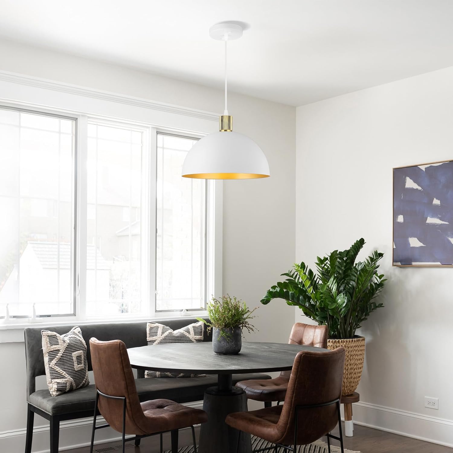 White Gold Pendant Lights Kitchen Island, 11.8" Modern Dome Farmhouse Hanging Lighting for Dining Room Hallway Entryway