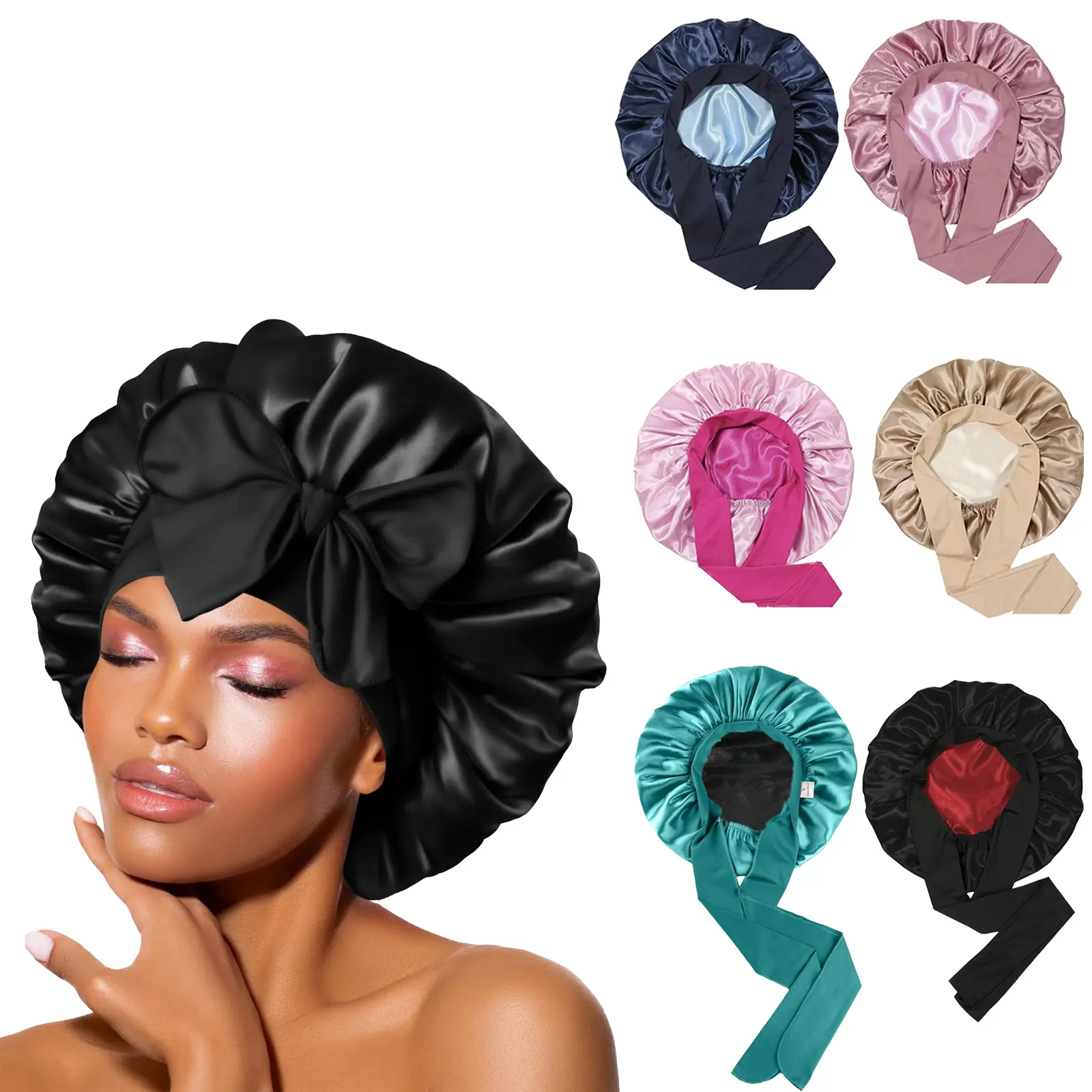 Women's Double Layer Satin Bonnet - Adjustable Soft Breathable Beauty Products Haircare Cap for Curly Hair, Heatless Smooth Styling Tool, Night Sleeping Wrap