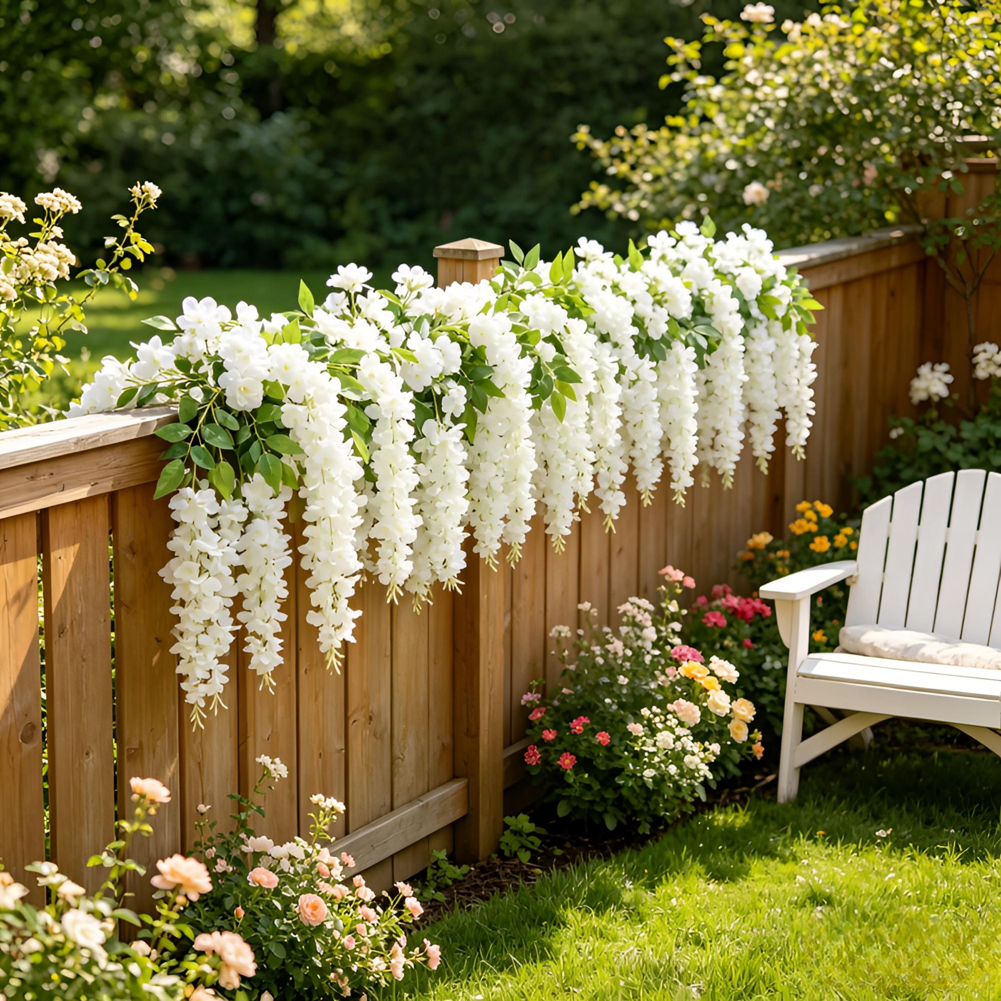 Dense Artificial Fake Wisteria Vine Ratta Hanging Garland 12Pcs 43.3 Inch/Piece Silk Flowers String Artificial Wisteria Flowers for Decorative Home Party Wedding Garden Decorations Artificial Flowers For Outside