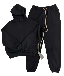 2024 Fleece Black Hoodie Pants Set--Pullover Hoodie & Jogger Pants Combo, Athletic Oversized Style for Casual Daily Streetwear, CleanFit Aesthetic