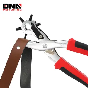 DNA MOTORING Revolving Leather Hole Punch Tool, Six Hollow Bell Punches Coated Steel Perfect for Belts or Leather Material, 2mm-5mm, 1 Hole Punch, Red/Black