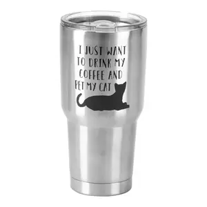 Dicksons SSTUM-20 30 oz Stainless Steel Cold or Hot Cup Tumbler - Drink Coffee Pet Cat